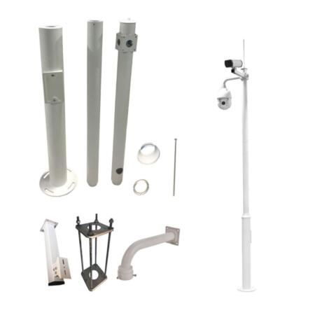 Ein 4 Meter hoher Stab aus Stahl, der in einem Bausatz geliefert wird. Dieser besteht aus einem 1-Meter-Stück und zwei 1,5-Meter-Stücken. Ausgestattet mit einem 30 cm Blitzableiter, Kameraunterstützung und einer Unterstützung für Kuppeln. Enthält einen Käfig für die unterirdische Befestigung und hat einen Basisdurchmesser von Ø 114 mm. Für die Installation wird ein Betonsockel mit den Maßen 384 x 384 x 500 mm benötigt