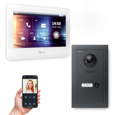 Hybrid IP Videotürsprechanlage mit App | Anthrazit | 1-Familie | 7"| Unterputz | 180°