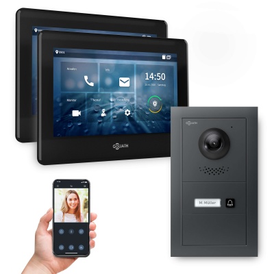 Hybrid IP Videotürsprechanlage | App | Anthrazit | 1-Familie | 2x 7"| Unterputz | 180°