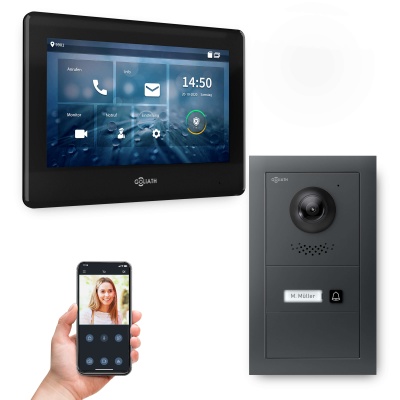 Hybrid IP Video Türsprechanlage mit App | Anthrazit | 1-Familie | 7"| Unterputz | 180°