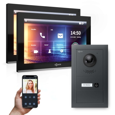 Hybrid IP Videotürsprechanlage | Anthrazit | 1-Fam | 2x 10" HD | Unterputz | 180° Kamera