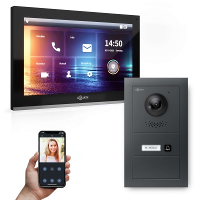Hybrid IP Videotürsprechanlage mit Anthrazit | 1-Fam | 10" HD | Unterputz | 180° Kamera