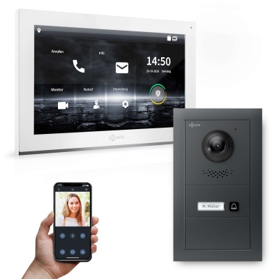 Hybrid IP Video Türsprechanlage mit Anthrazit | 1-Fam | 10" HD | Unterputz | 180° Kamera