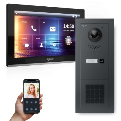 Hybrid IP Videotürsprechanlage | Anthrazit | 1-Fam | 10" HD | Keypad | 180° Kamera