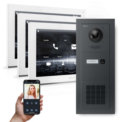 Hybrid IP Videotürsprechanlage | Anthrazit | 1 Fam | 3x 10" HD | Keypad | 180° Kamera