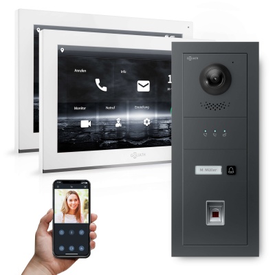 Hybrid IP Video-Türsprechanlage | Anthrazit | 1-Fam | 2x 10" HD | Fingerprint | 180°