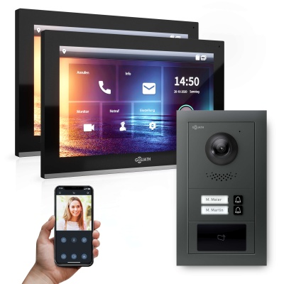 Hybrid IP Video Türsprechanlage | Anthrazit | 2-Fam | 2x 10" HD | RFID | Unterputz | 180°