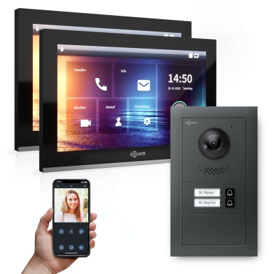 Hybrid IP Video Türsprechanlage | Anthrazit | Set 2-Fam | 2x 10" HD | 180° Kamera