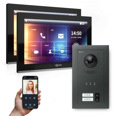 Hybrid IP Türsprechanlage mit Anthrazit | 2-Fam | 2x 10" HD | 180° Kamera