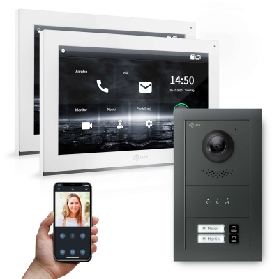 Hybrid IP Video-Türsprechanlage | Anthrazit | 2-Fam | 2x 10" HD | Unterputz | 180 Grad