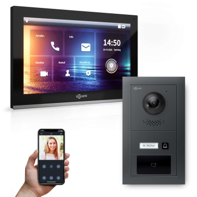 Hybrid IP Videotürsprechanlage | Anthrazit | 1-Fam | 10" HD | RFID | Unterputz | 180°