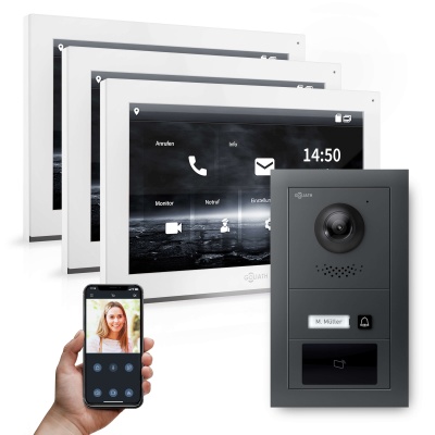 Hybrid IP Türsprechanlage | Anthrazit | 1-Fam | 3x 10" HD | RFID | Unterputz | 180°