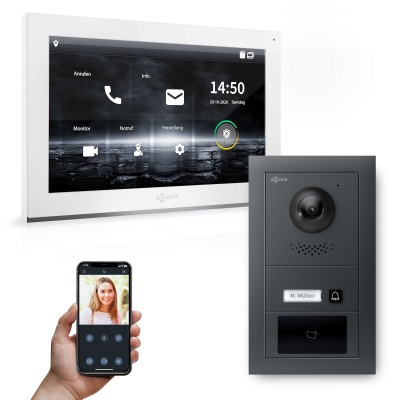 Hybrid IP Türsprechanlage | Anthrazit | 1-Fam | 10" HD | RFID | Unterputz | 180 Grad