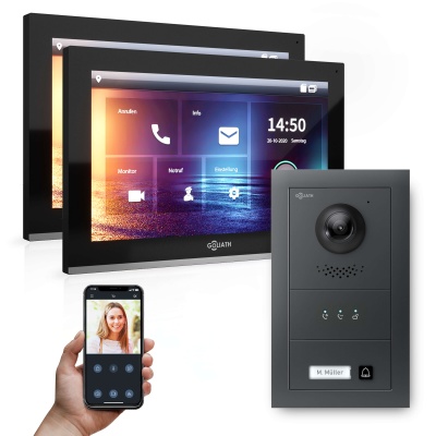 Hybrid IP Video Türsprechanlage | Anthrazit | 1-Fam Set | 2x 10" HD | 180° Kamera