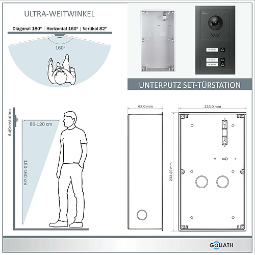 GOLIATH Hybrid 2-Draht BUS Video-Türsprechanlage | Anthrazit | 3 Fam | 3x7 Zoll Weiß | 180°